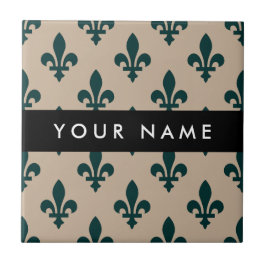 Azulejo Fleur de Lis, Green on Beige, Royal, Your Name