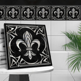 Azulejo Fleur-De-Lis - Mármol negro y perla Art Nouveau
