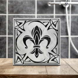 Azulejo Fleur-De-Lis - Mármol negro y perla Art Nouveau