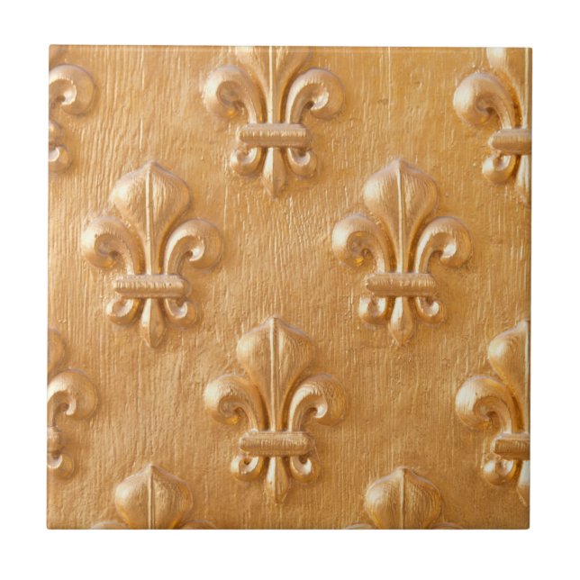 Azulejo fleur de lis, pared de madera pintada de oro, made (Frente)