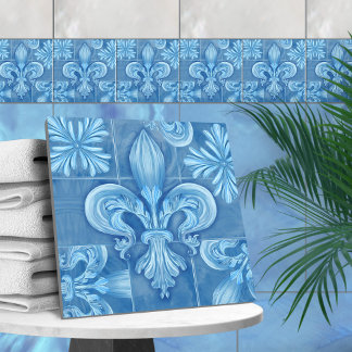 Azulejo Fleur-de-lis - suave acuarela azul