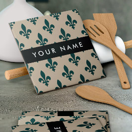 Azulejo Fleur de Lis, Verde sobre Beige, Real, Tu Nombre