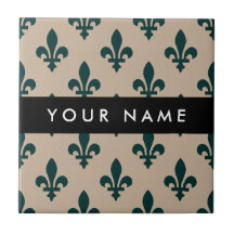 Fleur de Lis, Verde sobre Beige, Real, Tu Nombre