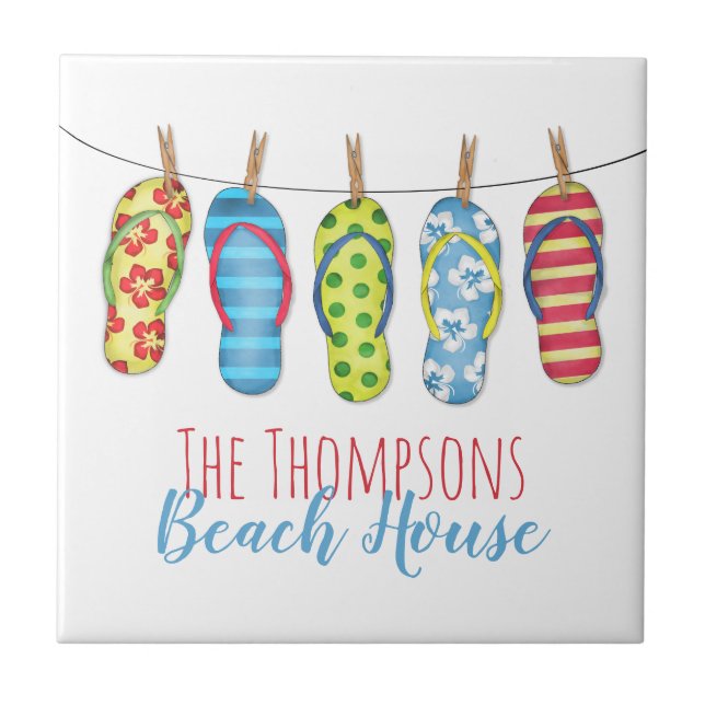 Azulejo Flip Flops Personalizado Colorido Beach House (Frente)
