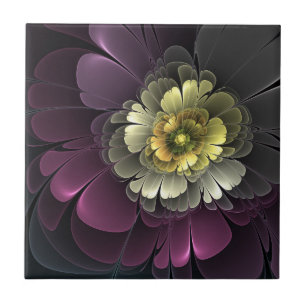 Azulejo Flor abstracta moderna purpura gris khaki