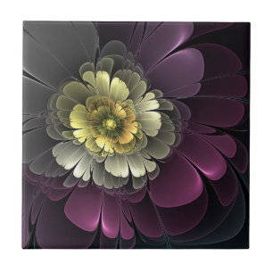 Azulejo Flor abstracta moderna purpura gris khaki
