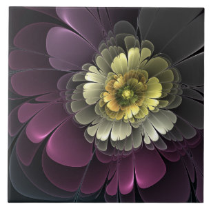 Azulejo Flor abstracta moderna purpura gris khaki