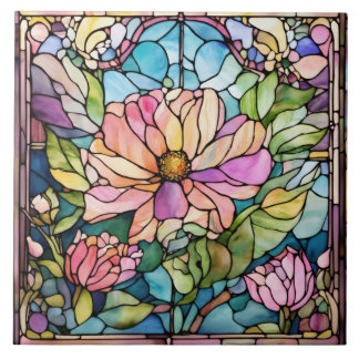Azulejo Flor acuarela manchada de vidrio
