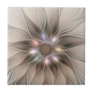Azulejo Flor alegre Abstracto Fractal floral Beige Brown