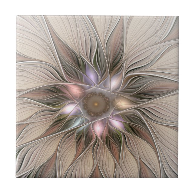 Azulejo Flor alegre Abstracto Fractal floral Beige Brown (Frente)