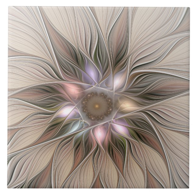 Azulejo Flor alegre Abstracto Fractal floral Beige Brown (Frente)