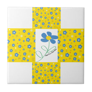 Azulejo Flor amarilla y azul