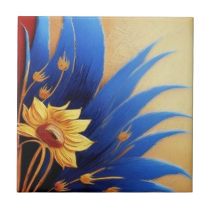 Azulejo Flor amarillo y azul Tile cerámico