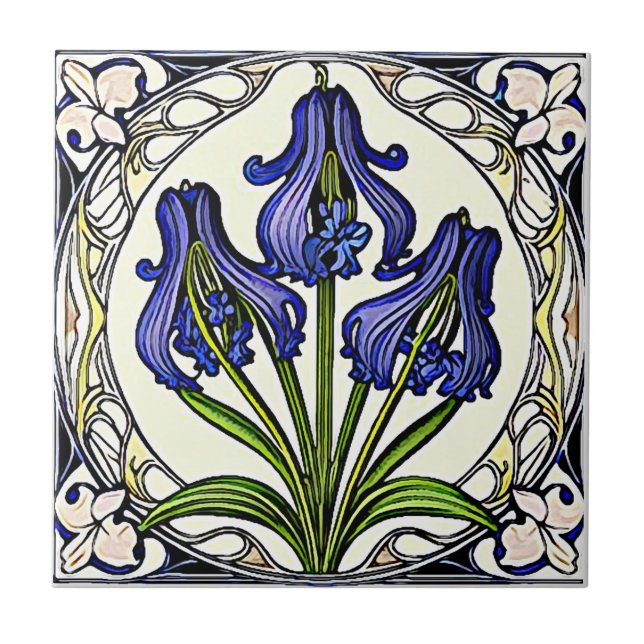 Azulejo Flor azul Art Nouveau 1 (Frente)
