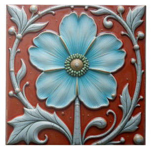 Azulejo Flor azul cielo de cinco Petales