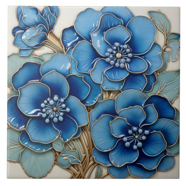 Azulejo Flor azul de hidrangea (Frente)