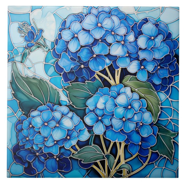 Azulejo Flor azul de hidrangea (Frente)