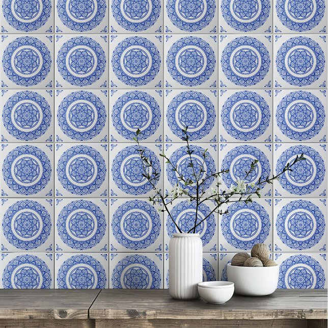 Azulejo Flor azul de la Marina Boho Indigo Mandala (Subido por el creador)