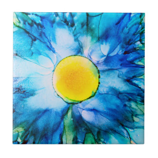 Azulejo Flor azul en tinta de alcohol