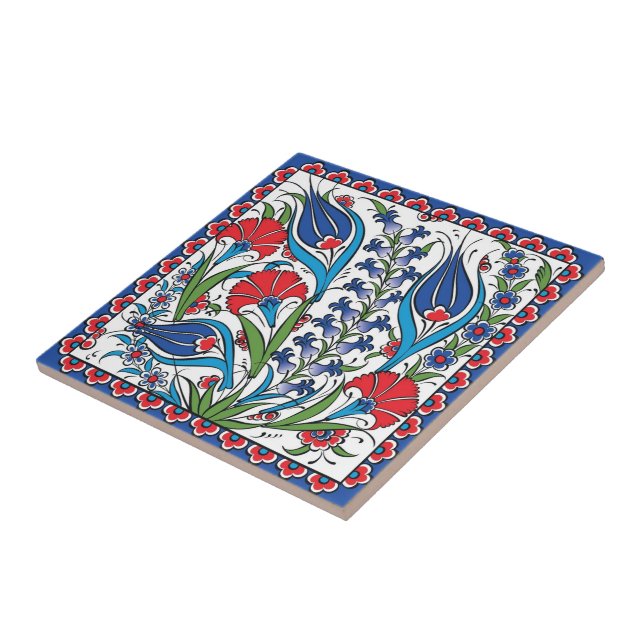 Azulejo Flor azul rojo tradicional Iznik otomano turco (Lado)