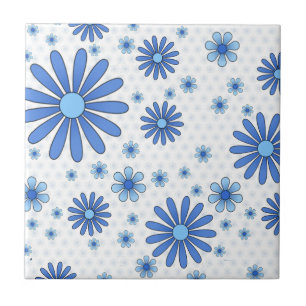 Azulejo Flor azul y blanca Flor Retro Floral
