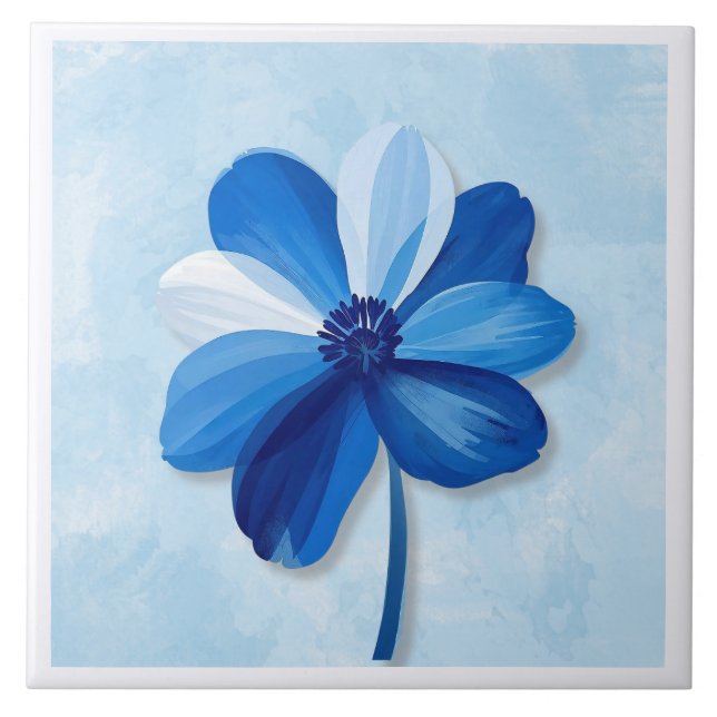 Azulejo Flor azul y blanca moderna (Frente)