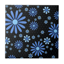 Azulejo Flor azul y negra Flor Retro Floral
