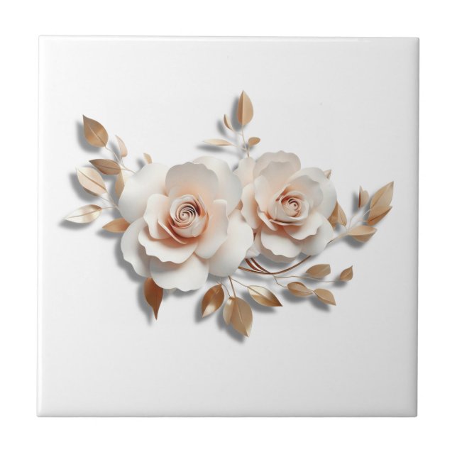 Azulejo Flor blanca sonrosada 3D (Frente)