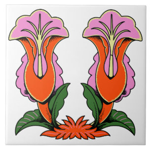 Azulejo Flor Botánica Estilizada de Lirio Retro
