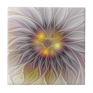 Azulejo Flor Colorida Luminosa, Fractal Moderno Abstracto