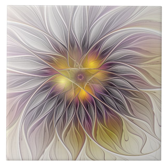 Azulejo Flor Colorida Luminosa, Fractal Moderno Abstracto (Frente)