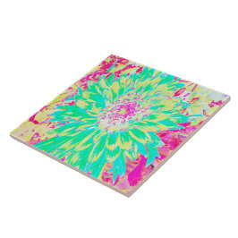 Azulejo Flor Dahlia decorativa amarillo y magenta