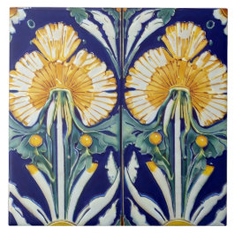 Azulejo Flor Dandelion Art Nouveau Deco Floral Amarilla