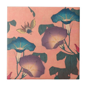 Azulejo Flor de abeja rosa Arte Clásico Hokusai
