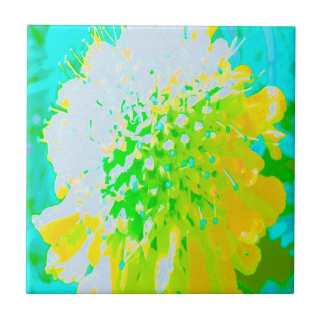 Azulejo Flor de Almohadilla Abstracta en Amarillo y Verde (Frente)