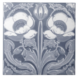 Azulejo Flor de amapola azul y blanca Deco Art Nouveau