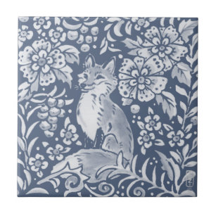 Azulejo Flor de animales de la selva Fox de Blue Woodland