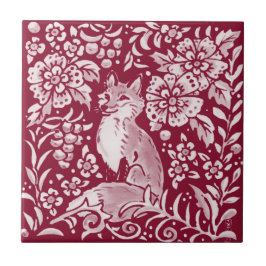 Azulejo Flor de animales del bosque de Burgundy Woodland F