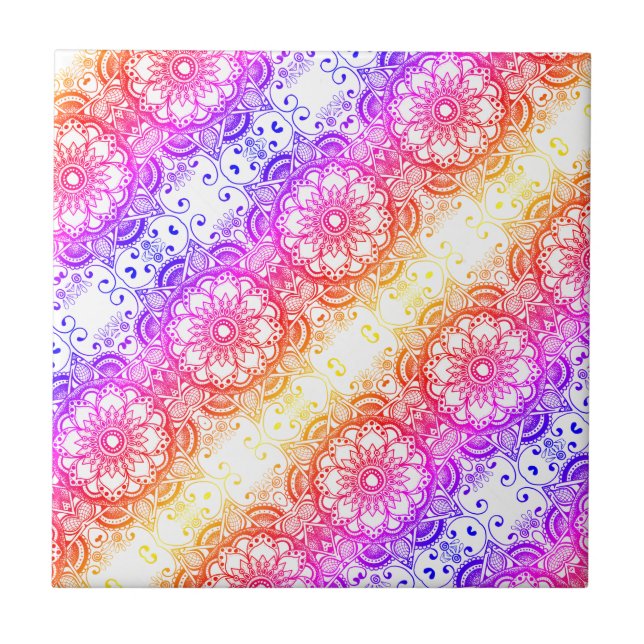Azulejo Flor de arcoiris Mandala patrón 3 (Frente)