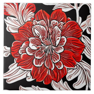 Azulejo Flor de Art Nouveau blanca y negra roja