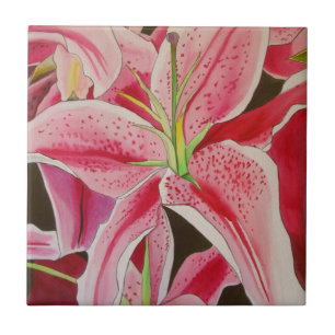 Azulejo Flor de arte acuarela de lirio rosa Stargazer