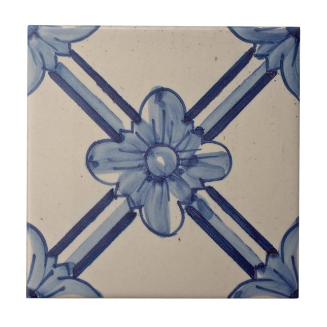 Azulejo Flor de azúcares geométricos azul repro portugués (Frente)