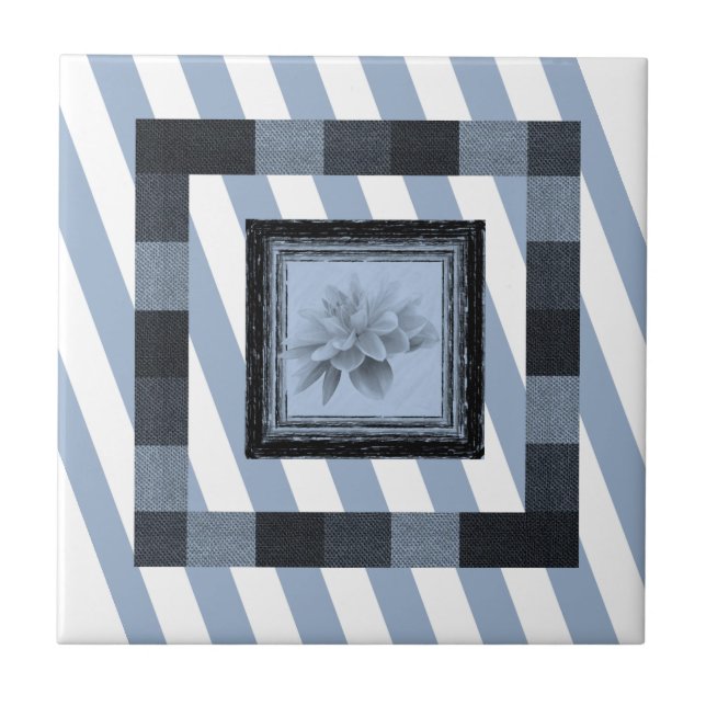 Azulejo Flor de banda azul de mosaico cerámico (Frente)