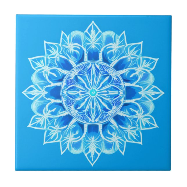 Azulejo Flor de Batik Mandala en turquesa (Frente)
