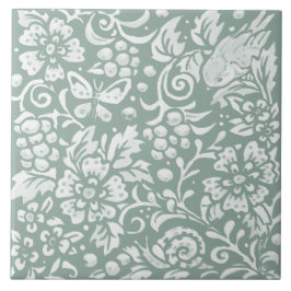 Azulejo Flor de caracol de mariposa de pájaro verde sabio