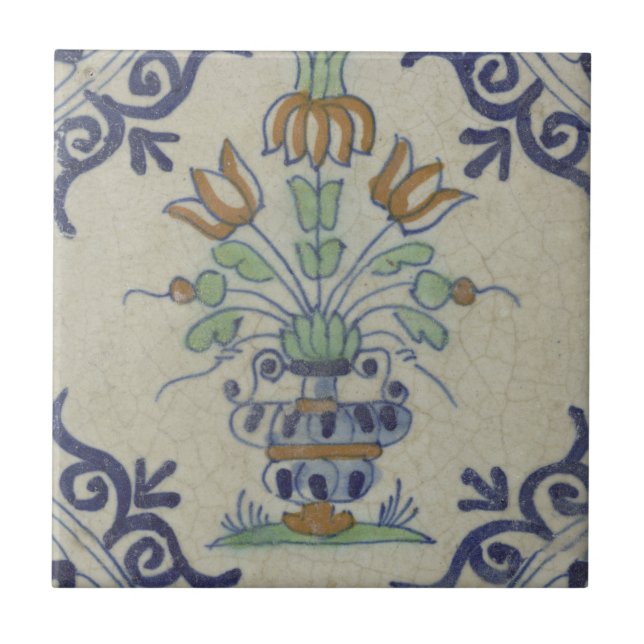 Azulejo Flor De Cerámica Delft Tile Antiguo (Frente)