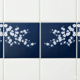 Azulejo Flor de Cerezo Azul Marino Blanco