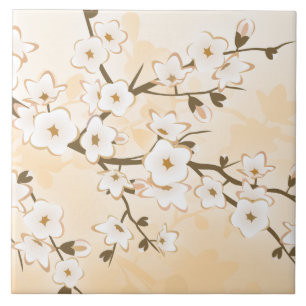 Azulejo Flor de cerezo beige crema Asia