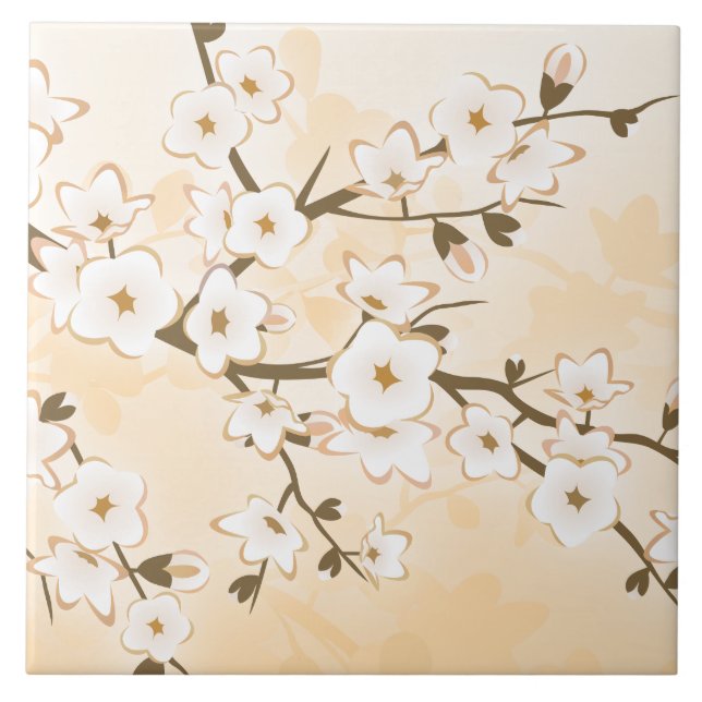 Azulejo Flor de cerezo beige crema Asia (Frente)