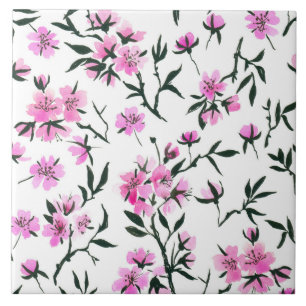 Azulejo Flor de cerezo blanco en blanco